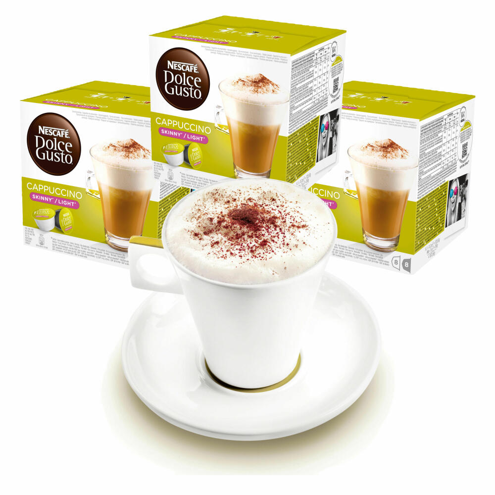 Nescafé DOLCE GUSTO Tassen Geschenkset, 3 Packungen mit Becher Cappuccino light, weniger Kalorien, Kaffee, Kaffeekapsel, Kapseln