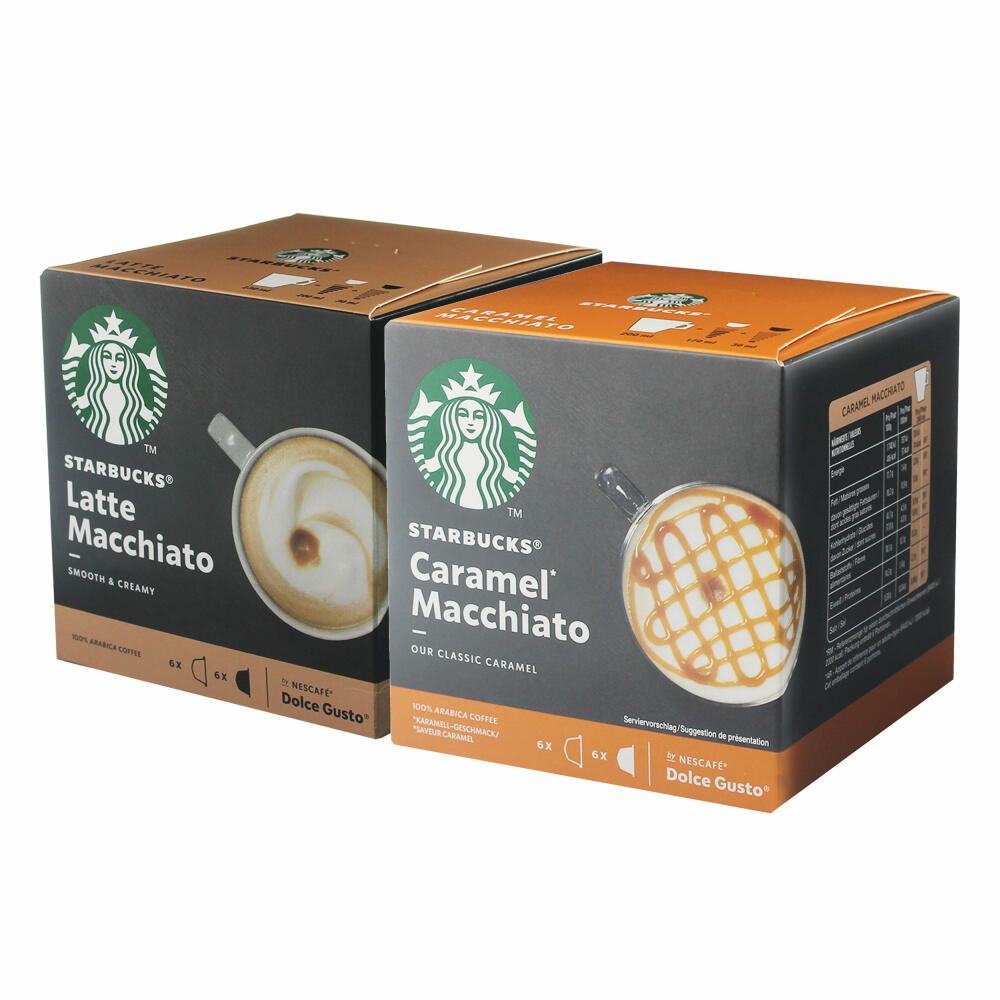 Nescafé Dolce Gusto Starbucks Macchiato Set, Latte Macchiato & Caramel, 2 Sorten, Kaffee, Kaffeekapseln, 2 x 12 Kapseln