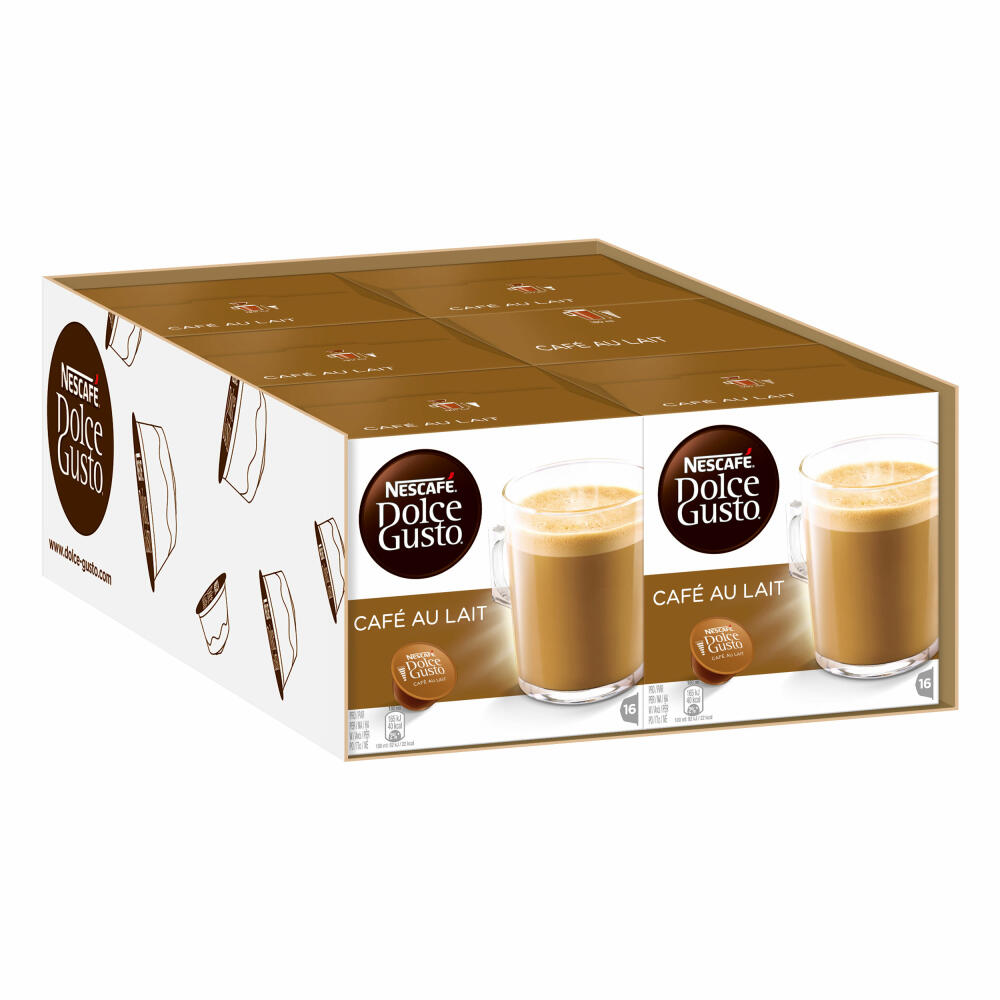 Nescafé Dolce Gusto Café au lait, Kaffee, Milchkaffee, Kaffeekapsel, 6er Pack, 6 x 16 Kapseln