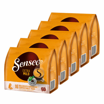 Senseo Coffee Pads Extra Mild, Round &amp; Aromatic, Coffee, Pack of 5, 5 x 16 Pads