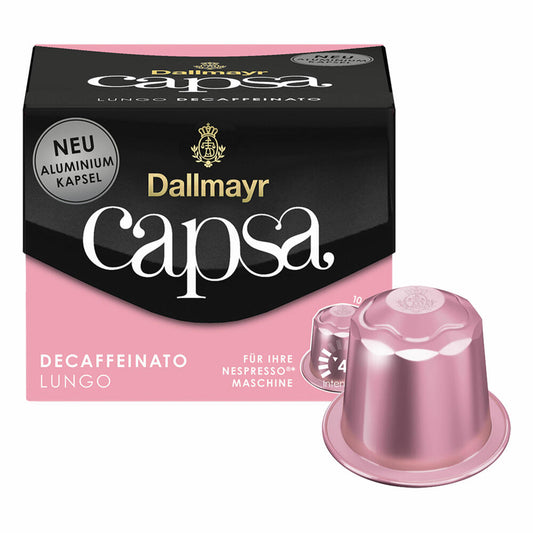 Dallmayr Capsa Lungo Decaffeinato, Nespresso compatible capsule, decaffeinated, coffee capsule, espresso capsule, 10 capsules, 56 g