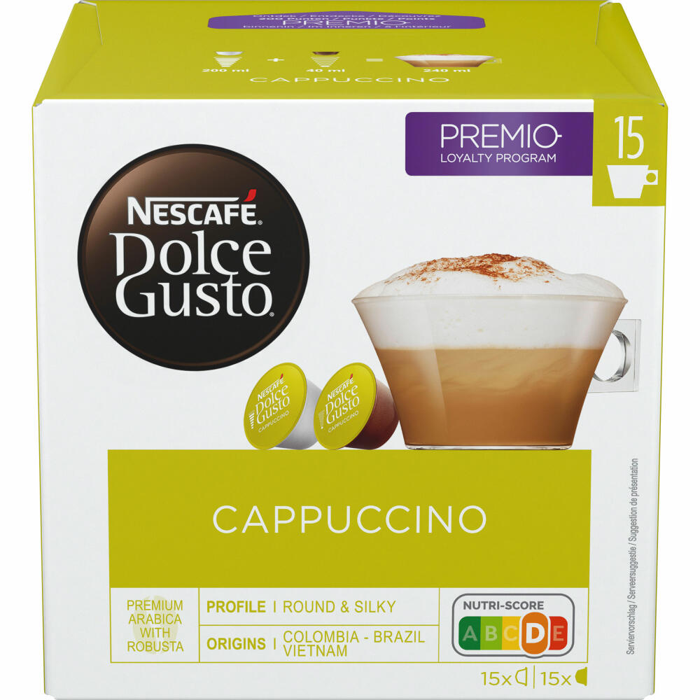 Nescafé Dolce Gusto Cappuccino Vorratsbox, Kaffee, Kaffeekapseln, 30 Kapseln / 15 Portionen