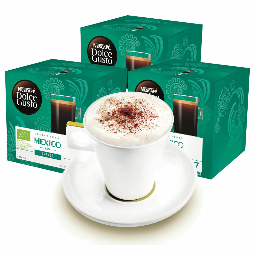 Nescafé DOLCE GUSTO Tassen Geschenkset, 3 Packungen mit Becher Absolute Origin Mexico Chiapas Grande, Kaffee Kapsel, Kaffeekapsel, Röstkaffee, Bio