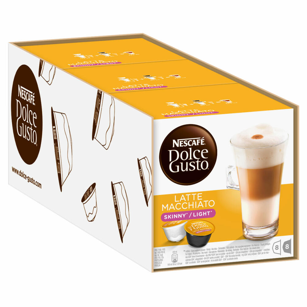 Nescafé Dolce Gusto Latte Macchiato Light, weniger Kalorien, Kaffee, Kaffeekapsel, 3 x 16 Kapseln (24 Portionen)