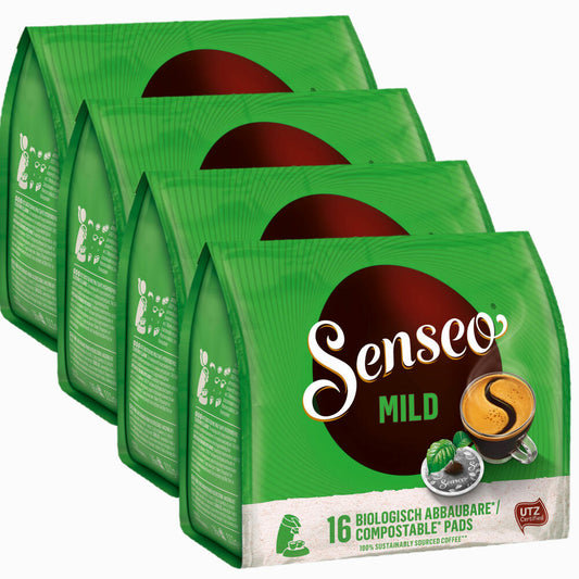 Senseo Coffee Pads Mild, Fine and Velvety Taste, Coffee, New Design, Pack of 4, 4 x 16 Pads