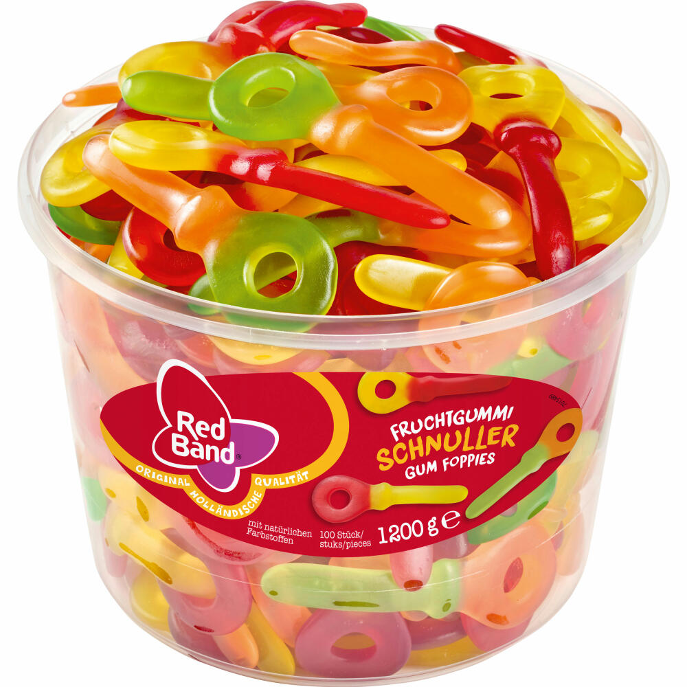 MHD Red Band Fruchtgummi Schnuller, Dose, 100 Stück, 1.2 kg MHD 22.01.2025