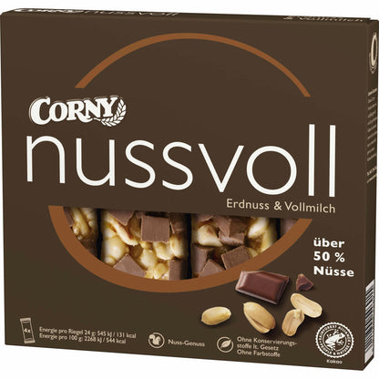 Corny Nussvoll Peanut and Milk Chocolate, Cereal Bar, Chocolate Bar, 4 x 24 g