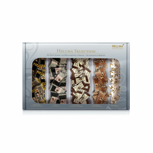 Hellma Selection, Chocolate Krispy, Almond in Cocoa Shell, Espresso Bean in Dark Chocolate, Espresso Bean in Milk Chocolate, Coconut Krispy, 200 individual portions, 5 varieties each with 40 portions