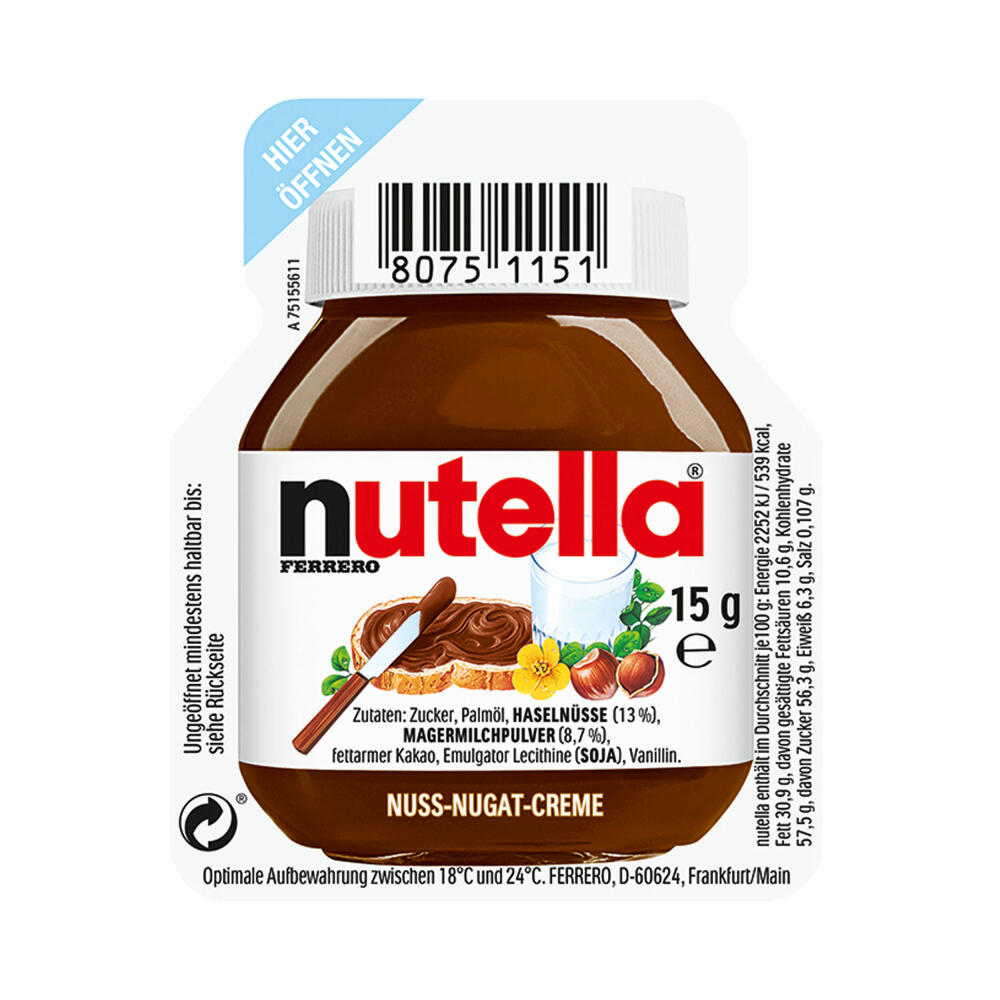 Ferrero Nutella Thekendisplay, Brotaufstrich, Brot Aufstrich, Schokolade, Schokoladenaufstrich, für Gastro, Hotel, Büro, Kantine, 40 Stück á 15 g