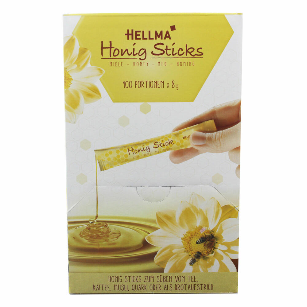 Hellma Honey Sticks, Blossom Honey, Ideal for Tea, Coffee and Cereal, 100 Pieces