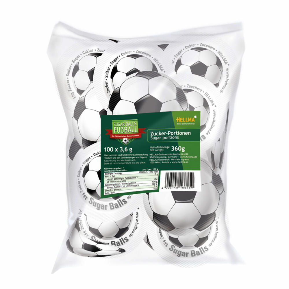 Hellma Sugar Balls Fussball, Zucker-Sticks, Zucker, Portionszucker, Feinzucker, Zuckertüten, für Gastro, Hotel, Büro, Kantine, 100 Stück á 3,6 g