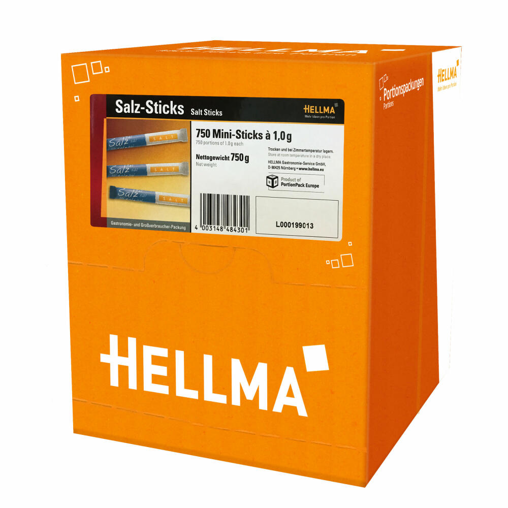 Hellma Salzsticks, Salz Sticks, Salzpäckchen, Portionssalz, Speisesalz, für Gastro, Hotel, Büro, Kantine, 750 Portionen