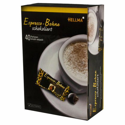 Hellma Espresso-Bohne Zartbitter, Kaffeebohne in Schokolade, Karton, 40 Stück, 44g