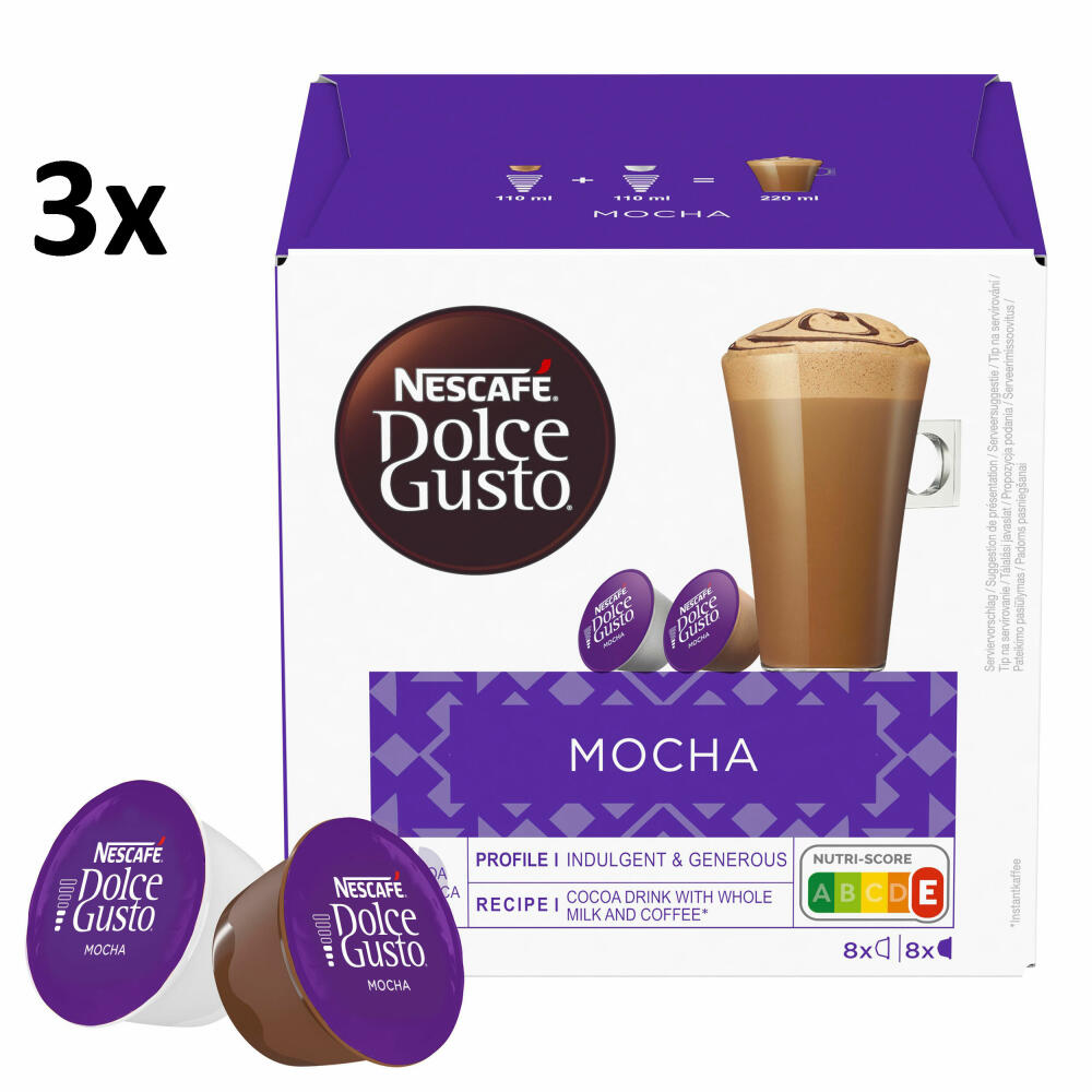 Nescafé Dolce Gusto Mocha 3er Set, Kakaogetränk, Kaffeekapsel, 3 x 8 Portionen