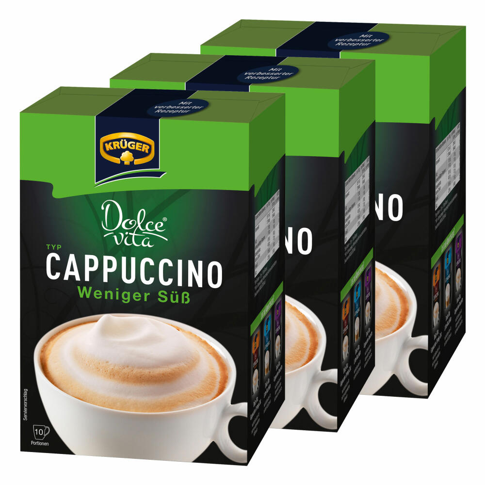 Krüger Dolce Vita Cappuccino, Weniger Süß, Milchkaffee, Milch Kaffee aus löslichem Bohnenkaffee, 30 Portionsbeutel