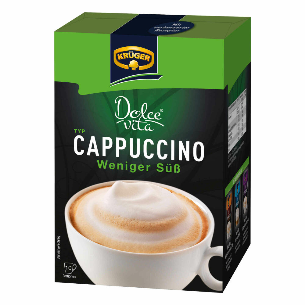 Krüger Dolce Vita Cappuccino, Weniger Süß, Milchkaffee, Milch Kaffee aus löslichem Bohnenkaffee, 80 Portionsbeutel