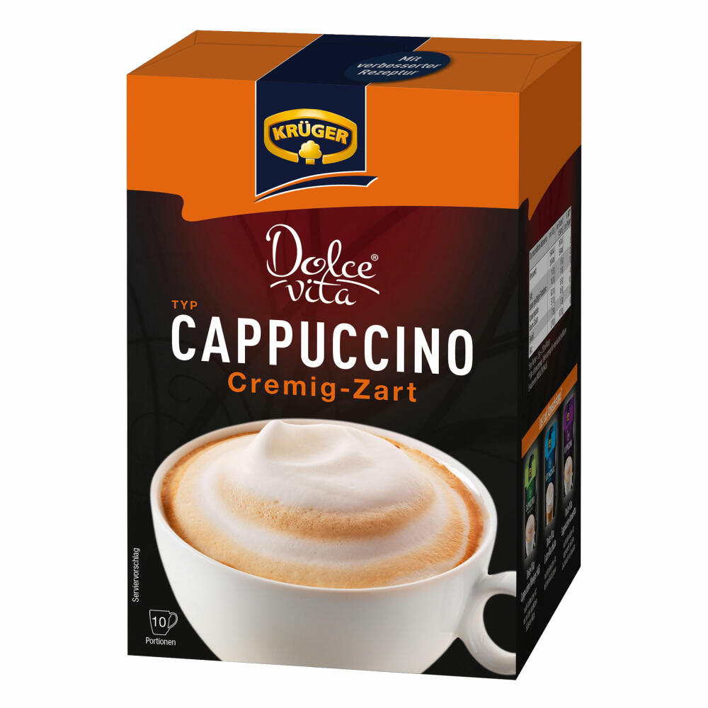 Krüger Dolce Vita Cappuccino, Creamy-Tender, Milk Coffee, Milk Coffee from Instant Bean Coffee, 20 Portion Bags