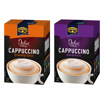 Krüger Dolce Vita Cappuccino Set mit 2 Sorten, Cremig-Zart und Amaretto, Milch Kaffee aus löslichem Bohnenkaffee, 20 Portionsbeutel, 400 g