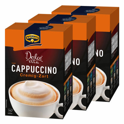 Krüger Dolce Vita Cappuccino, Creamy-Tender, Milk Coffee, Milk Coffee from Instant Bean Coffee, 30 Portion Bags