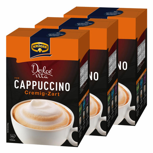 Krüger Dolce Vita Cappuccino, Creamy-Tender, Milk Coffee, Milk Coffee from Instant Bean Coffee, 30 Portion Bags