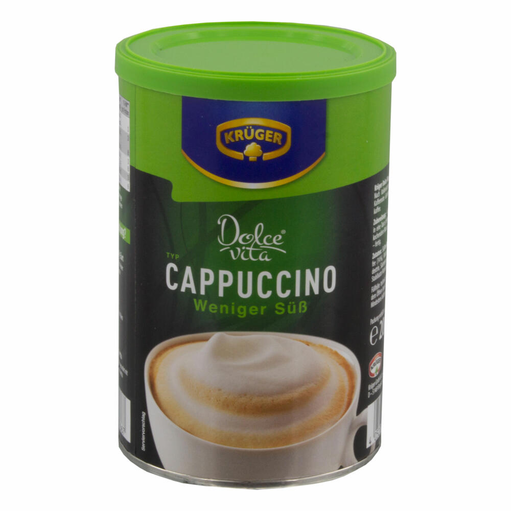 Krüger Dolce Vita Cappuccino, Weniger Süß, Milchkaffee, Milch Kaffee aus löslichem Bohnenkaffee, 3 x 200 g