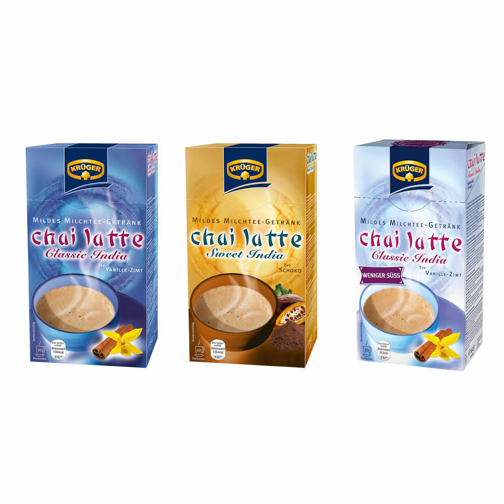 Krüger Chai Latte Classics Schoko Set, mildes Milchtee Getränk, drei verschieden Sorten