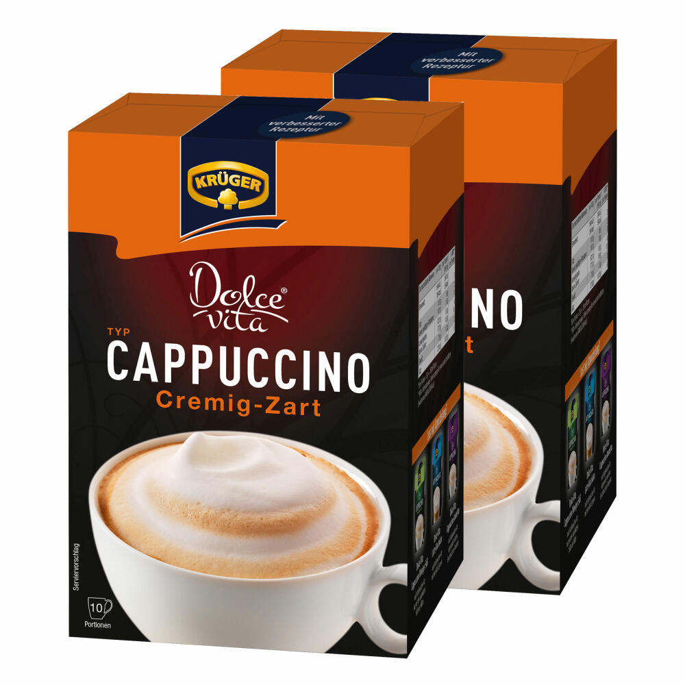 Krüger Dolce Vita Cappuccino, Creamy-Tender, Milk Coffee, Milk Coffee from Instant Bean Coffee, 20 Portion Bags