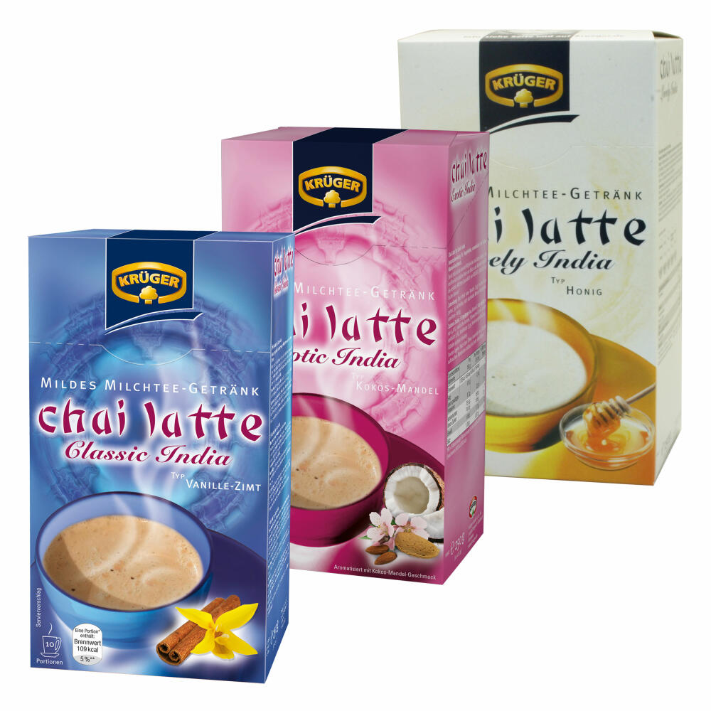 Krüger Chai Latte Classic & Exotic Lovely India Set, Mildes Milchtee Getränk, Drei Verschieden Sorten