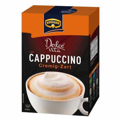 Krüger Dolce Vita Cappuccino Set with 2 varieties, Creamy-Soft and Amaretto, Milk Coffee made from instant bean coffee, 20 portion bags, 400 g