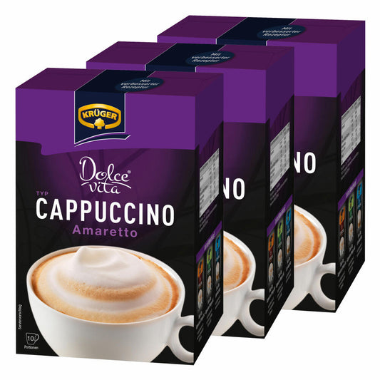 Krüger Dolce Vita Cappuccino, Amaretto, Latte, Milk Coffee from instant coffee beans, 30 portion bags