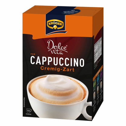 Krüger Dolce Vita Cappuccino, Creamy-Tender, Milk Coffee, Milk Coffee from Instant Bean Coffee, 30 Portion Bags