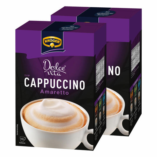 Krüger Dolce Vita Cappuccino, Amaretto, Latte, Milk Coffee from instant coffee beans, 20 portion bags