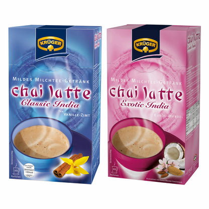 Krüger Chai Latte Classic & Exotic India Set, Mildes Milchtee Getränk, Zwei Verschieden Sorten