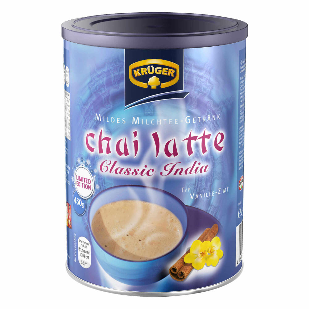 Krüger Chai Latte Classic India Vanilla-Cinnamon, Milk Tea, Tea Powder, Instant Tea, 2 x Can, 8971