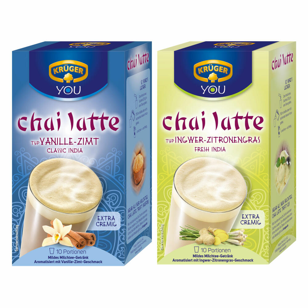 Krüger Chai Latte Classic Fresh Set, mildes Milchtee Getränk, Vanille - Zimt und Ingwer - Zitronengras