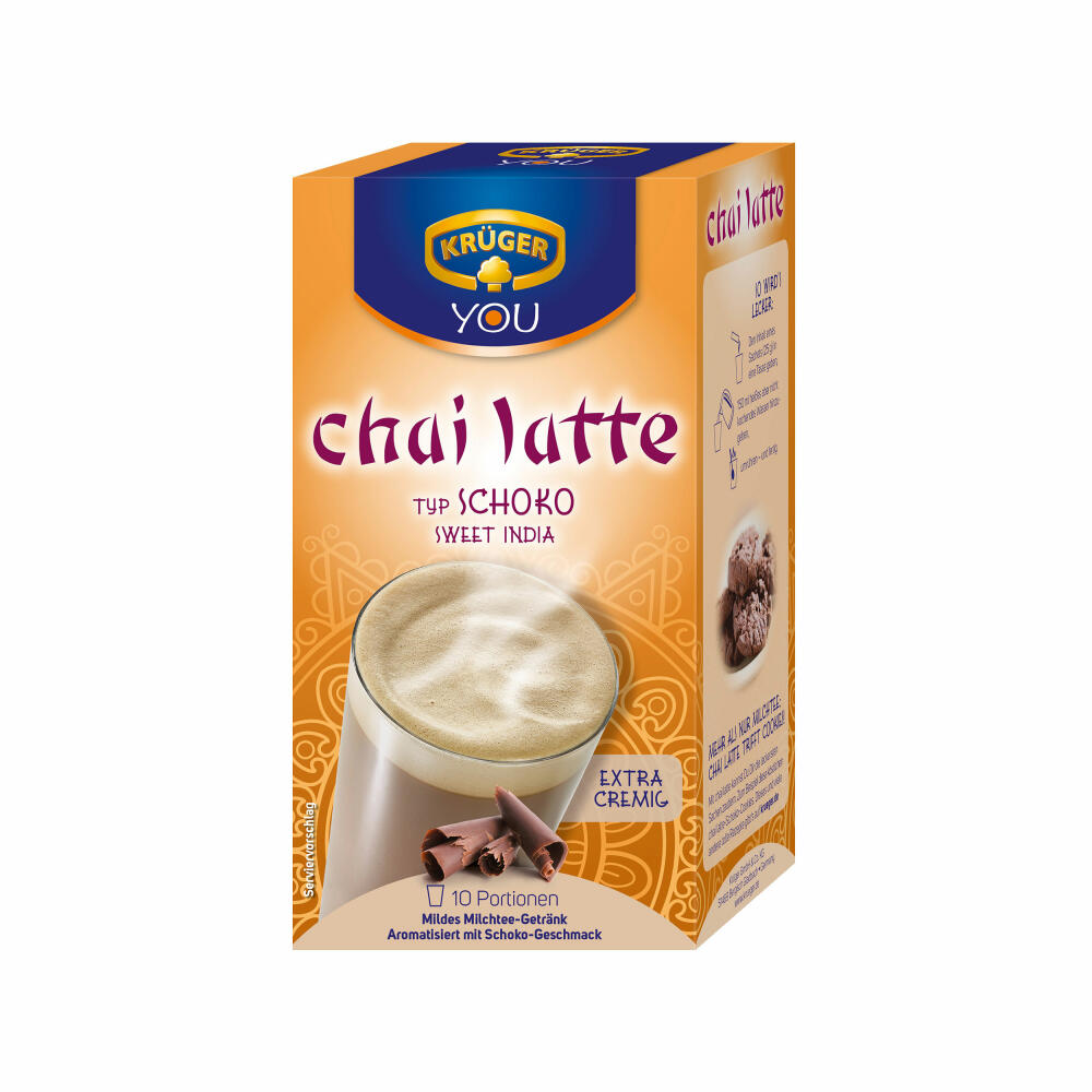 Krüger Chai Latte Sweet India, chocolate, mild milk tea drink, 10 portion bags