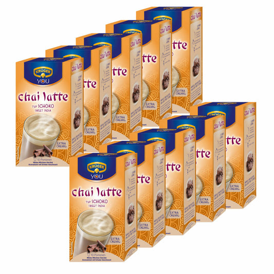 Krüger Chai Latte Sweet India, Schoko, mildes Milchtee Getränk, 10er Pack, 10 x 10 Portionsbeutel