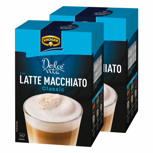 Krüger Dolce Vita Latte Macchiato, Classic, Milchkaffee, Milch Kaffee aus löslichem Bohnenkaffee, 20 Portionsbeutel