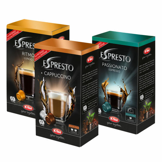 Kapsel Adapter Nachfüll Set, passend für Dolce Gusto Maschinen, Espresso, Lungo, Cappuccino, ohne Kapseladapter, 48 Kaffee Kapseln