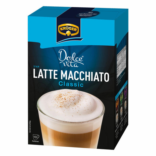 Krüger Dolce Vita Latte Macchiato, Classic, Milchkaffee, Milch Kaffee aus löslichem Bohnenkaffee, 10 Portionsbeutel