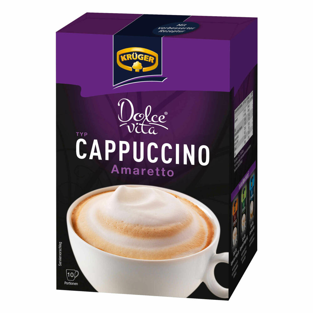 Krüger Dolce Vita Cappuccino Set mit 2 Sorten, Cremig-Zart und Amaretto, Milch Kaffee aus löslichem Bohnenkaffee, 20 Portionsbeutel, 400 g