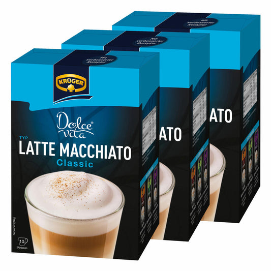 Krüger Dolce Vita Latte Macchiato, Classic, Milchkaffee, Milch Kaffee aus löslichem Bohnenkaffee, 30 Portionsbeutel