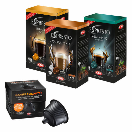 Kapsel Adapter Set, passend für Dolce Gusto Maschinen, Espresso, Lungo, Cappuccino, Kapseladapter, 48 Kaffee Kapseln