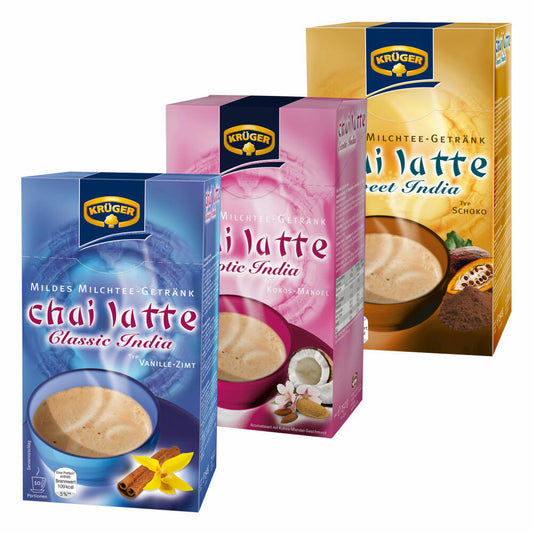 Krüger Chai Latte Classic &amp; Exotic Sweet India Set, Mild Milk Tea Drink, Three Different Varieties