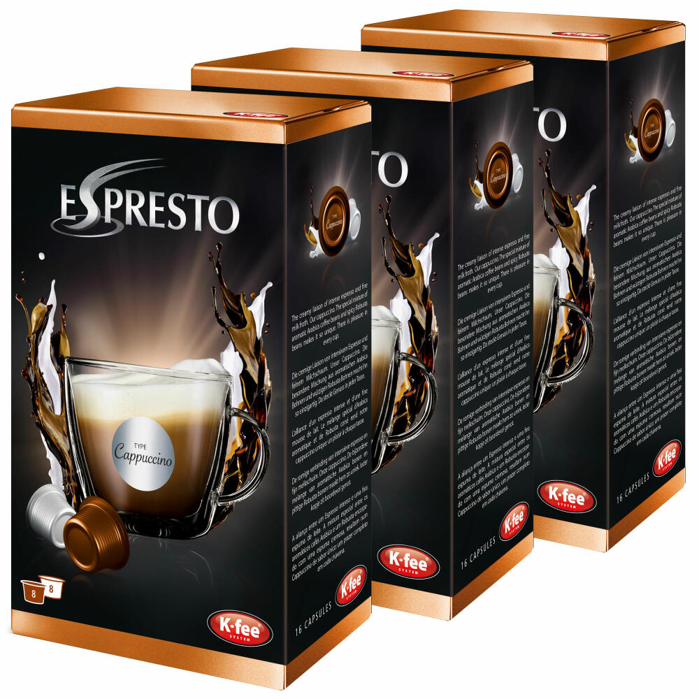 K-Fee Espresto Cappuccino, Espresso, Coffee, Arabica, Pack of 3, 3 x 16 capsules, 24 servings