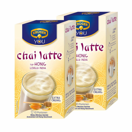 Krüger Chai Latte Lovely India, honey flavor, mild milk tea drink, pack of 2, 2 x 10 portion bags