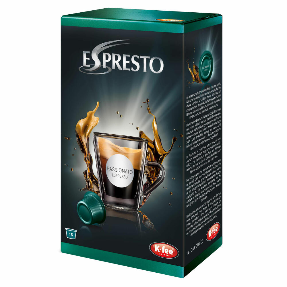 K-Fee Espresto Espresso Passionato, Kaffee, Arabica, Intensität 7, 3er Pack, 3 x 16 Kapseln