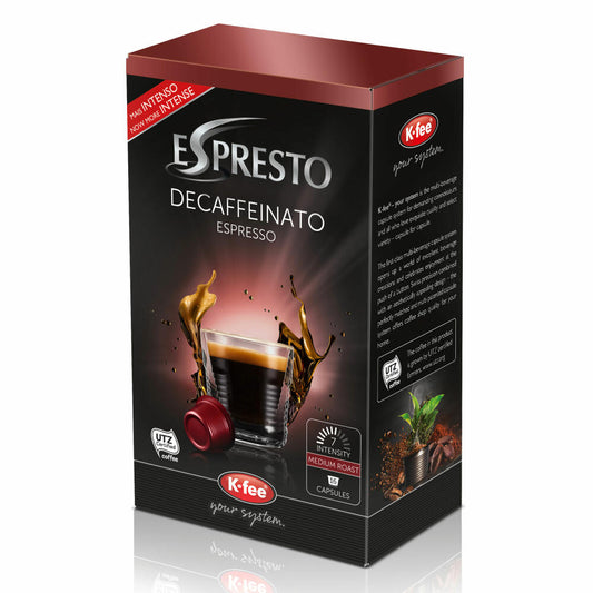 K-Fee Espresto Espresso Decaffeinato, Kaffee, koffeinfrei Arabica, Intensität 7, 6er Pack, 6x 16 Kapseln