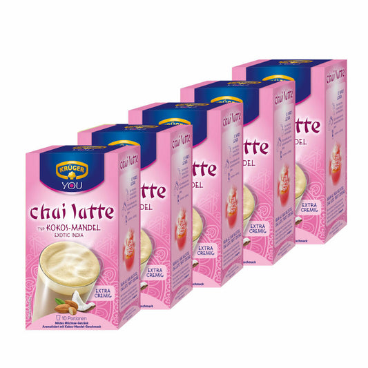 Krüger Chai Latte Exotic India, coconut-almond, mild milk tea drink, 50 portion bags