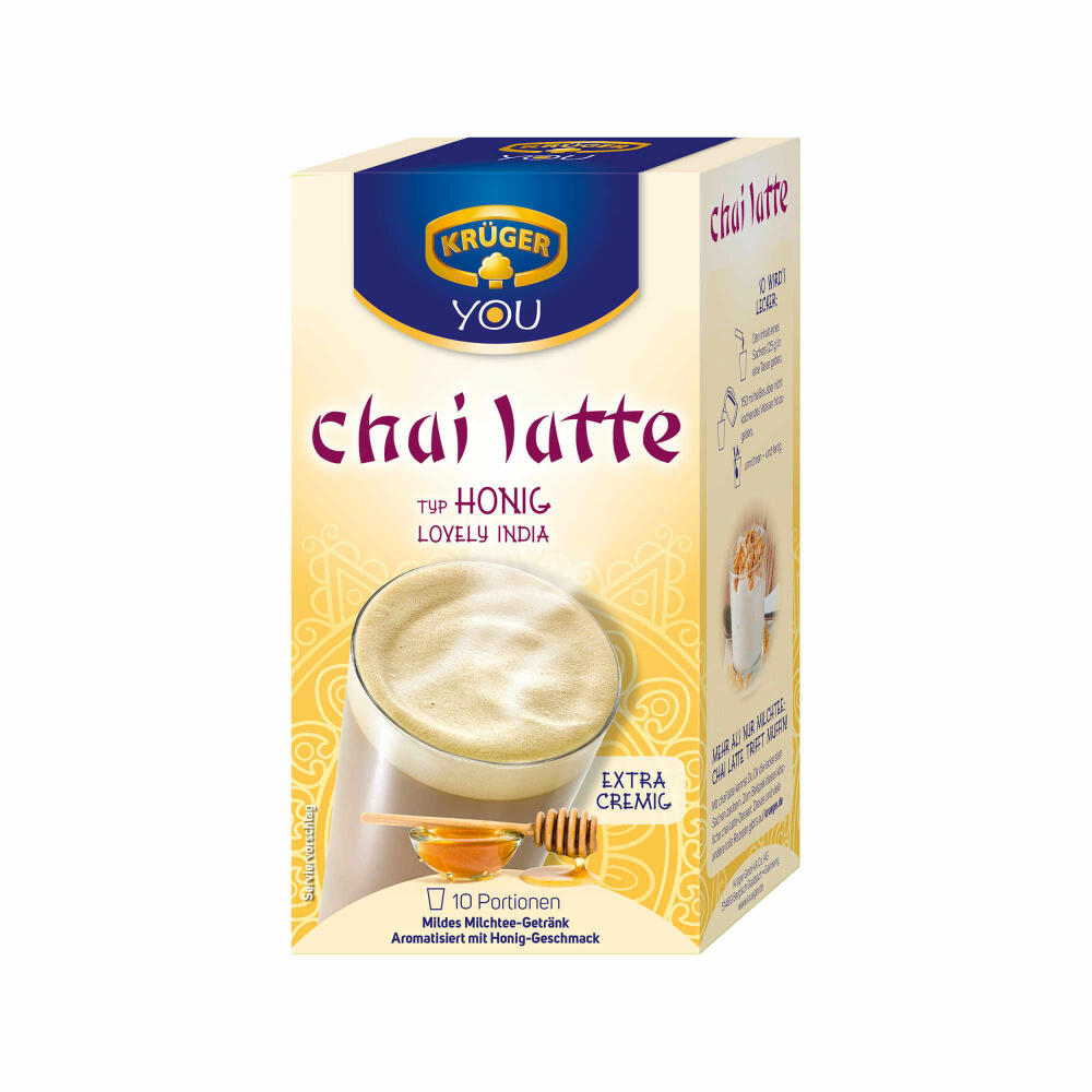 Krüger Chai Latte Lovely India, Honig-Geschmack, mildes Milchtee Getränk, 2er Pack, 2 x 10 Portionsbeutel